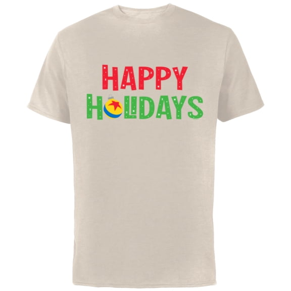 Disney & Pixar Happy Holidays Pixar Ball Christmas Ornament - Short Sleeve Cotton T-Shirt for Adults - Customized-Natural