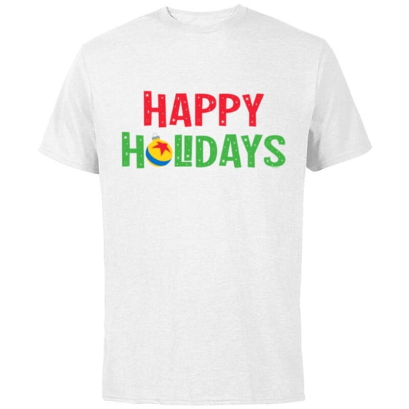 Disney & Pixar Happy Holidays Pixar Ball Christmas Ornament - Short Sleeve Cotton T-Shirt for Adults - Customized-White