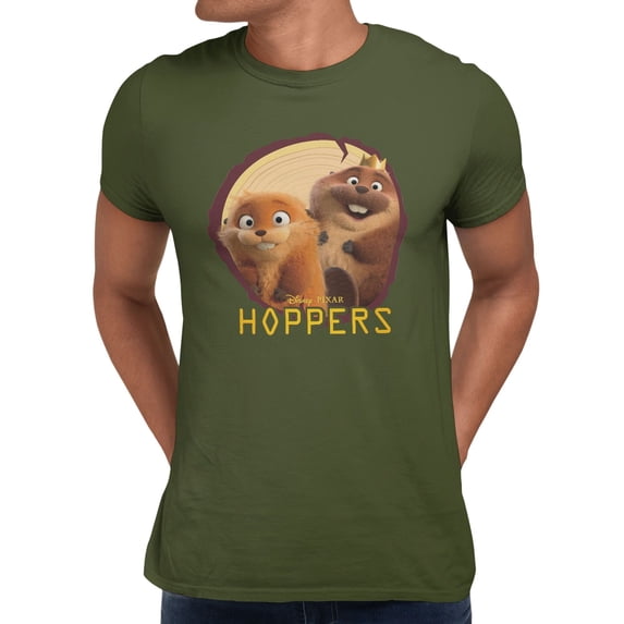 Disney Pixar Hoppers Log Photo Men's T-Shirt (Military Green, S-3XL)