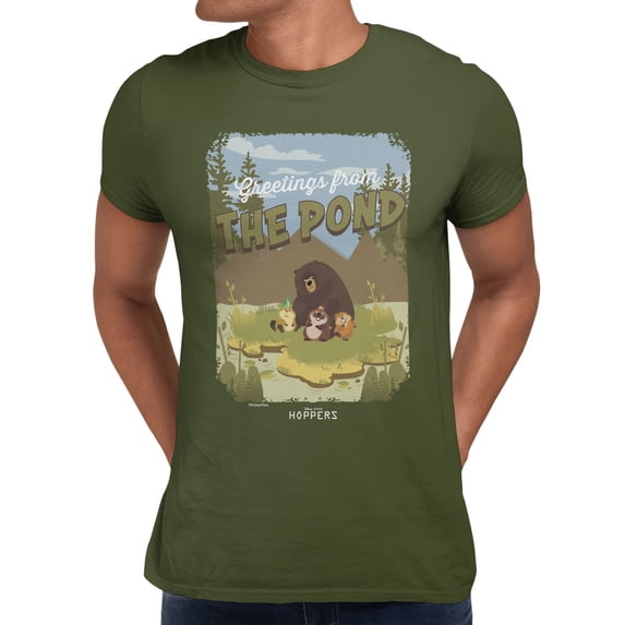 Disney Pixar Hoppers Greeting From The Pond Men's T Shirt (Military Green, S-3XL)