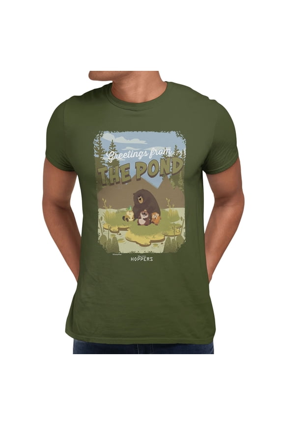 Pixar Hoppers Greeting From The Pond Men's T Shirt (Military Green, S-3XL)