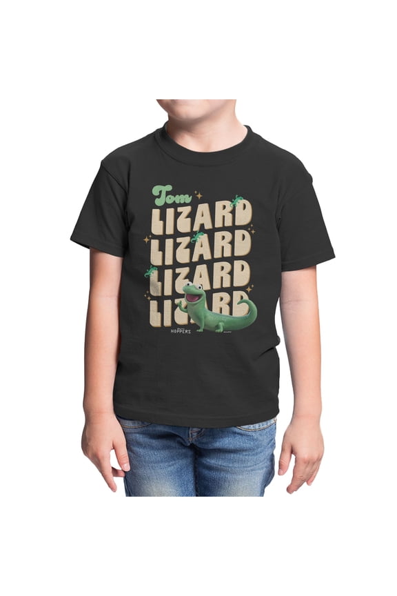Pixar Hoppers Tom Lizard Name Stack Youth T Shirt (Black, XS-XL)