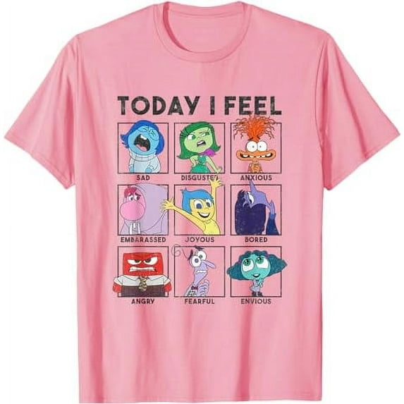 Disney Pixar Inside Out 2 Today I Feel... Vintage Panels T-Shirt, Cute Unisex Shirt For Men Women, Light Pink Color, Size 2XL