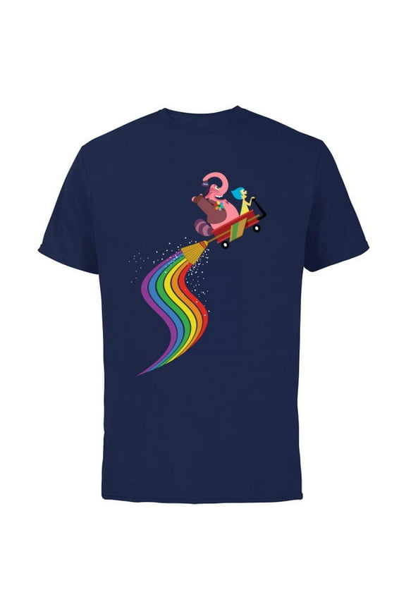 Disney Pixar Inside Out Bing Bong and Joy Rainbow T-Shirt - Short Sleeve Cotton T-Shirt for Adults - Customized-Navy