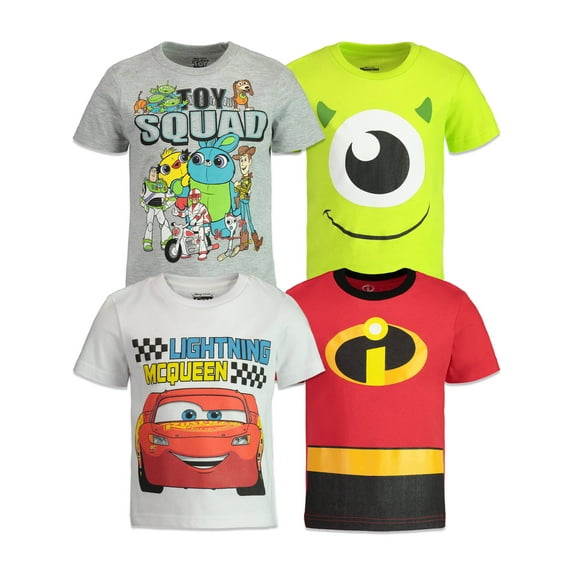 Disney Pixar Lightning McQueen Mike Big Boys 4 Pack T-Shirts Toddler to Big Kid