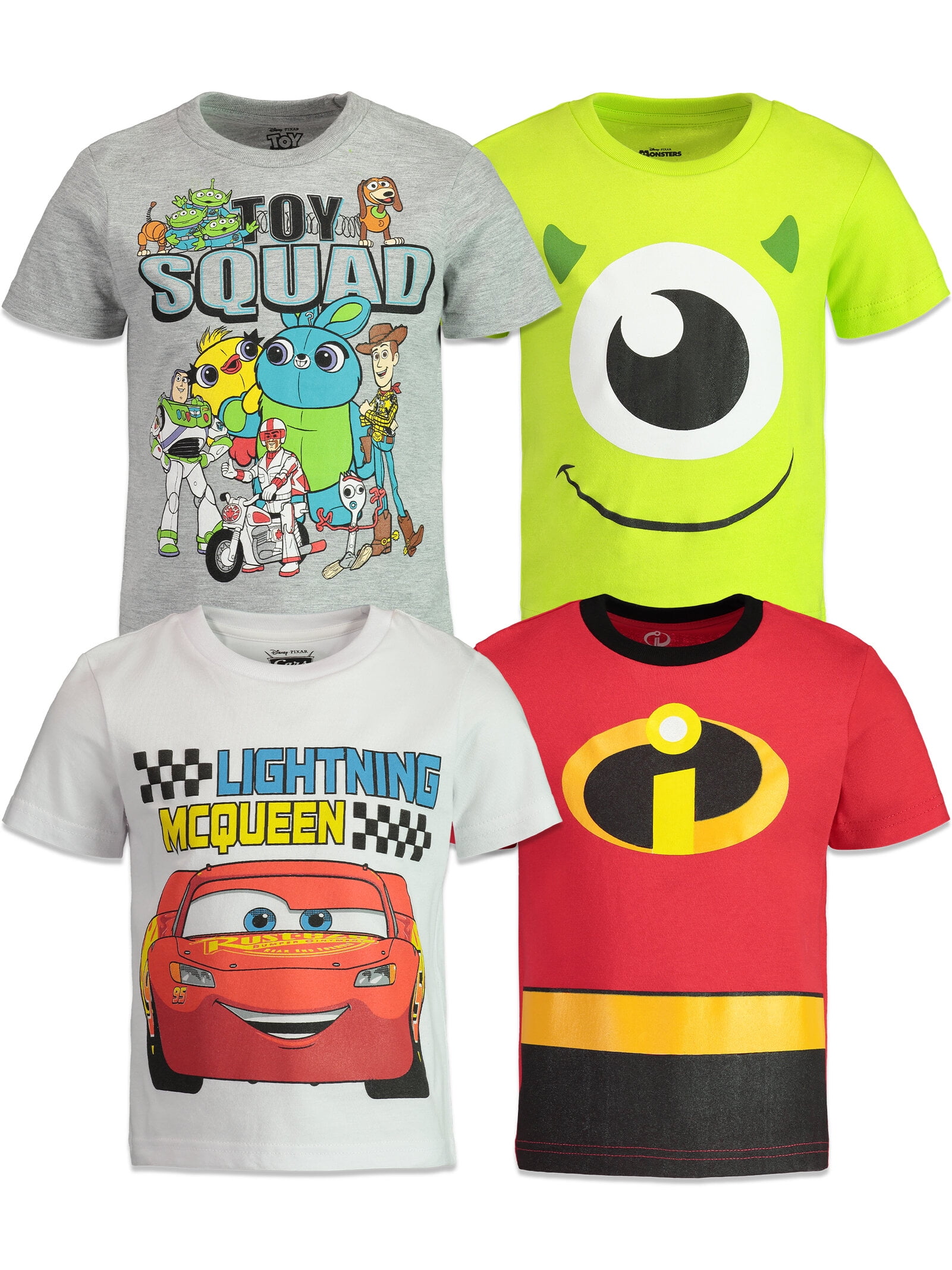 Disney Pixar Lightning McQueen Mike Toddler Boys 4 Pack TShirts