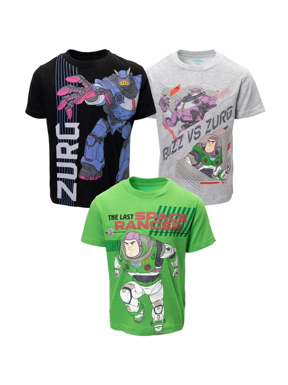 Lightyear Big Boys' 3-Pack Short Sleeve T-Shirts Buzz Zurg Grey Green