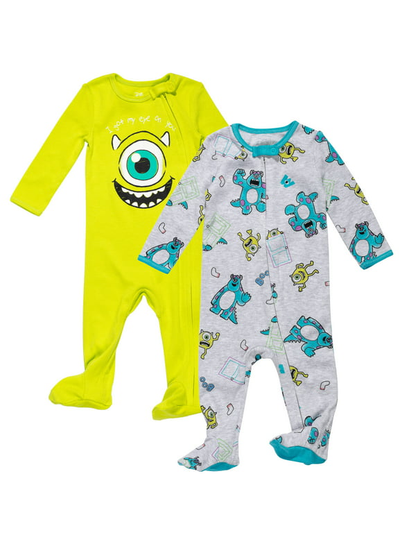 Disney Pixar Monsters Inc. Mike Sully Infant Baby Boys 2 Pack Zip Up Snap Cosplay Sleep N' Plays Newborn to Infant