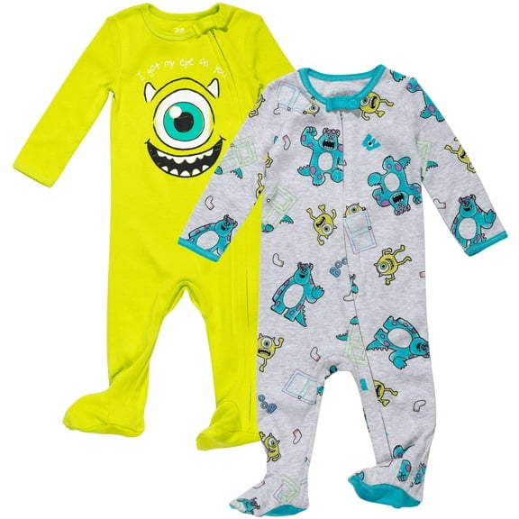 Disney Pixar Monsters Inc. Mike Sully Newborn Baby Boys 2 Pack Zip Up Snap Cosplay Sleep N' Plays Newborn to Infant