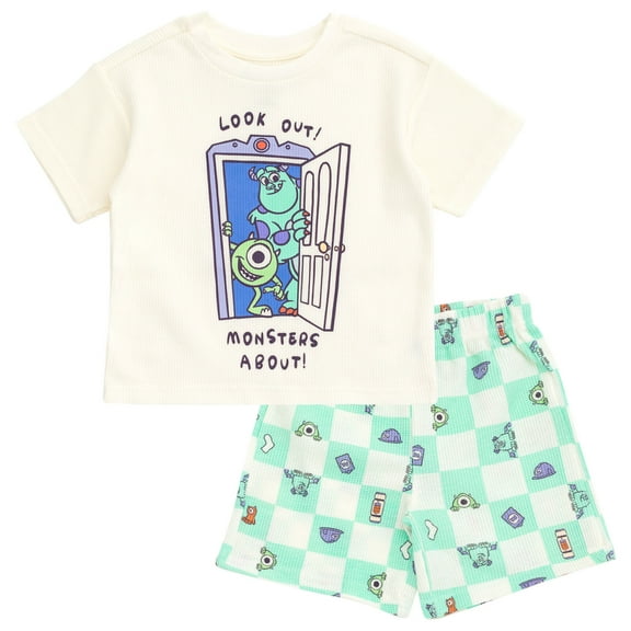 Disney Pixar Monsters Inc. Mike Sully Waffle Knit T-Shirt and Shorts Outfit Set Newborn to Little Kid