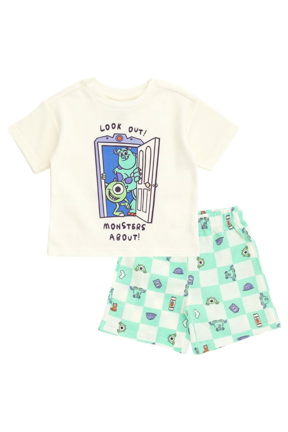 Pixar Monsters Inc. Mike Sully Waffle Knit T-Shirt and Shorts Outfit Set Newborn to Little Kid