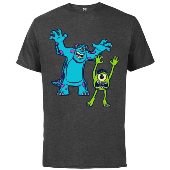 Disney Pixar Monsters University Sulley and Mike T-Shirt - Short Sleeve Cotton T-Shirt for Adults - Customized-Charcoal Heather