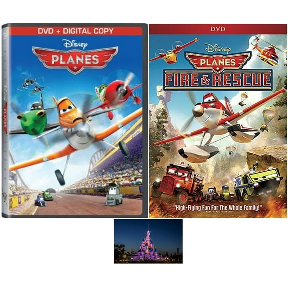 Disney Pixar Planes & Planes Fire & Rescue 2 DVD Set Bundled with Magic Kingdom Art Card