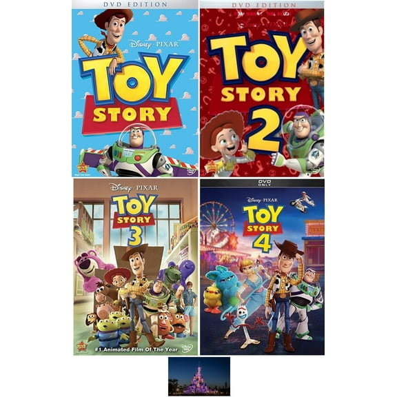 Disney Pixar TOY STORY 1 One 2 Two 3 Three 4 Four 4 DVD Set Bundled with Magic Kingdom Art Card