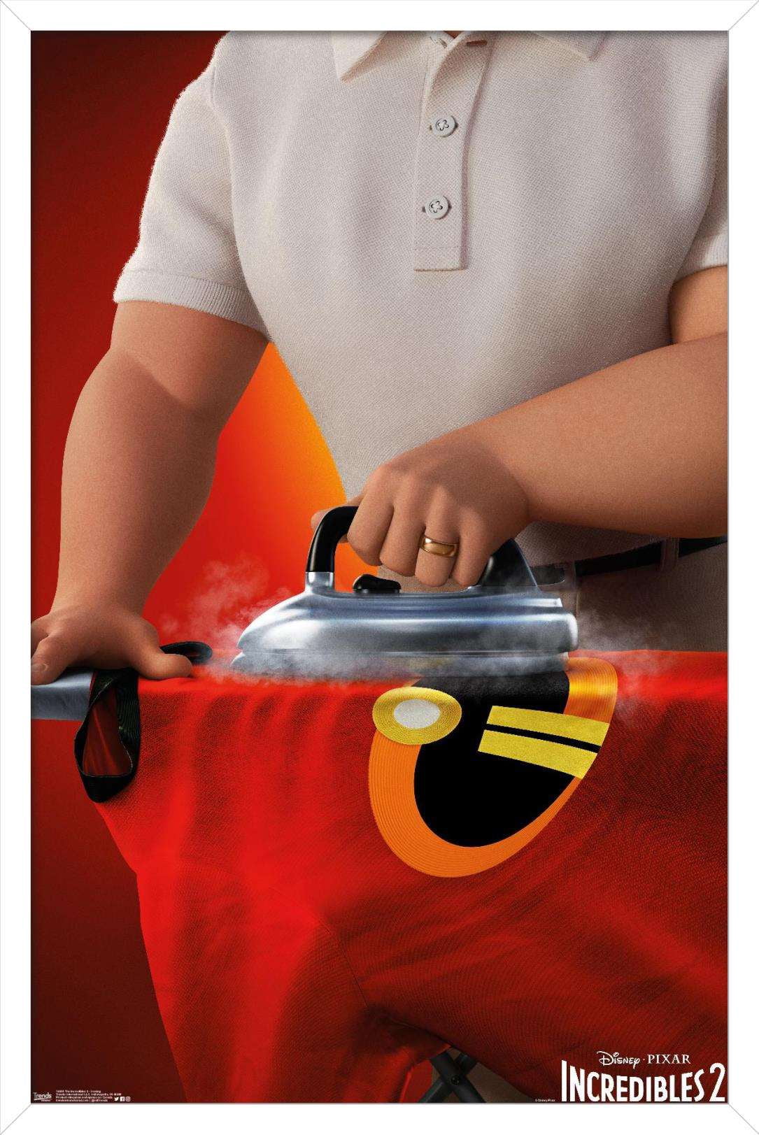 Disney Pixar The Incredibles 2 - Ironing Wall Poster, 14.725" x 22.375", Framed