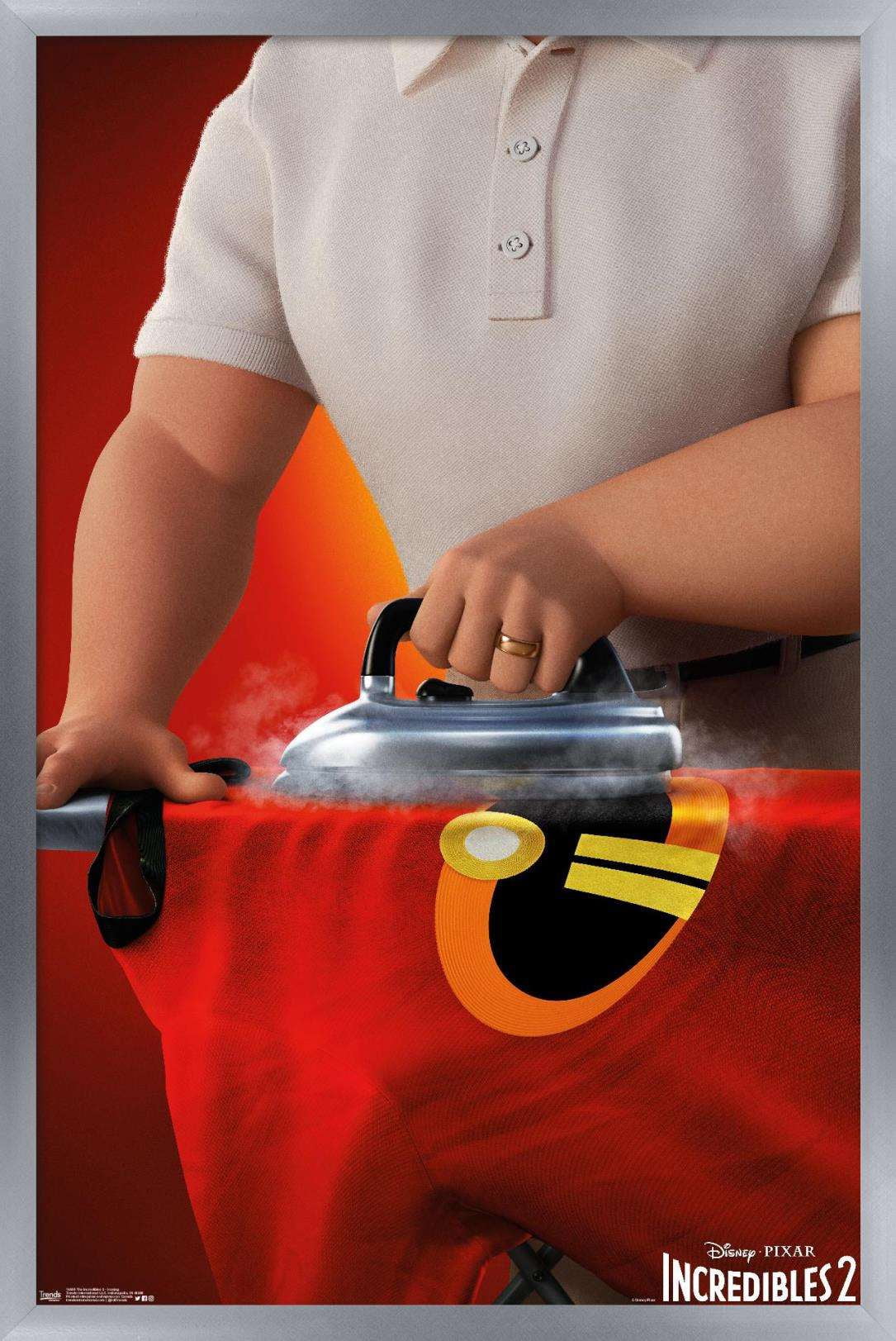 Disney Pixar The Incredibles 2 - Ironing Wall Poster, 14.725" x 22.375", Framed