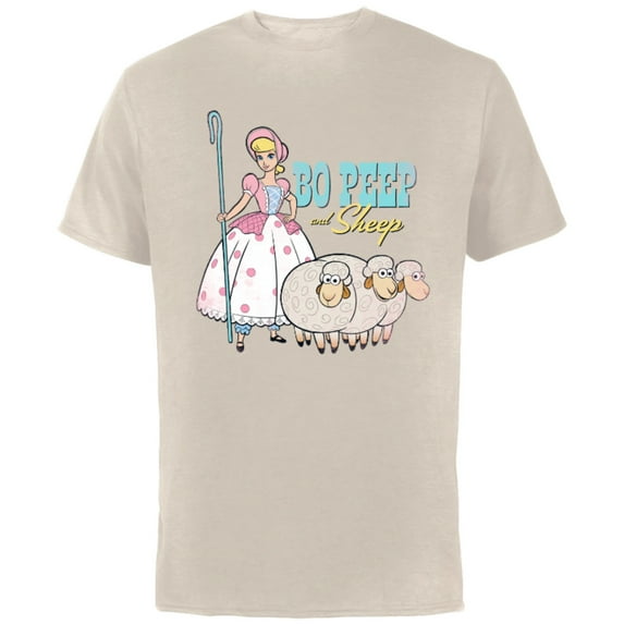 Disney Pixar Toy Story 4 Bo Peep and Sheep T-Shirt - Short Sleeve Cotton T-Shirt for Adults - Customized-Natural