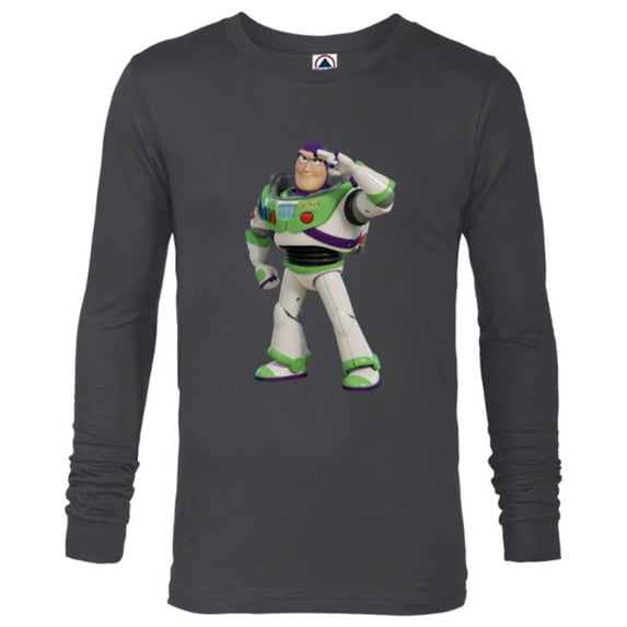 Disney Pixar Toy Story 4 Buzz Lightyear Hero Salute T-Shirt - Long Sleeve T-Shirt for Men - Customized-Charcoal Heather