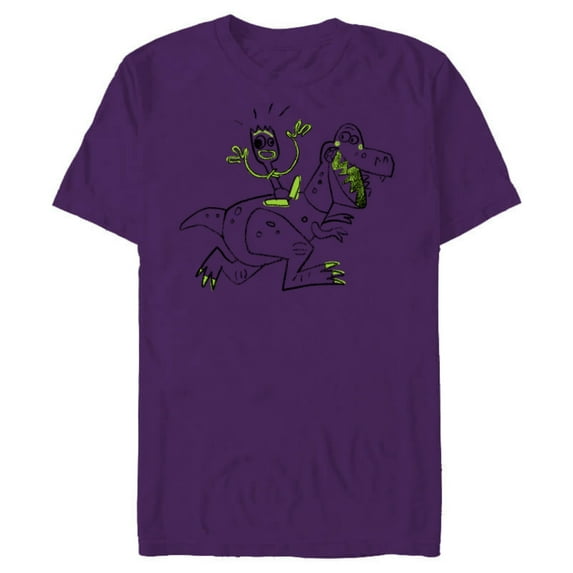 Disney Pixar Toy Story 4 Forky Rides Rex Sketch T-Shirt- Short Sleeve Blended T-Shirt for Adults - Customized-Purple