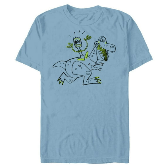 Disney Pixar Toy Story 4 Forky Rides Rex Sketch T-Shirt- Short Sleeve Blended T-Shirt for Adults - Customized-Ocean Blue