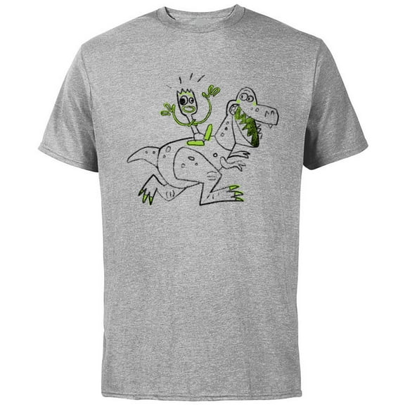 Disney Pixar Toy Story 4 Forky Rides Rex Sketch T-Shirt - Short Sleeve Cotton T-Shirt for Adults - Customized-Athletic Heather