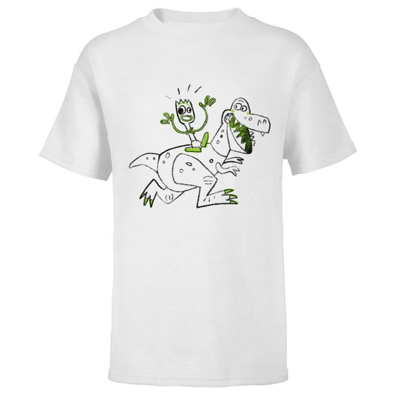 Disney Pixar Toy Story 4 Forky Rides Rex Sketch T-Shirt - Short Sleeve T-Shirt for Kids - Customized-White
