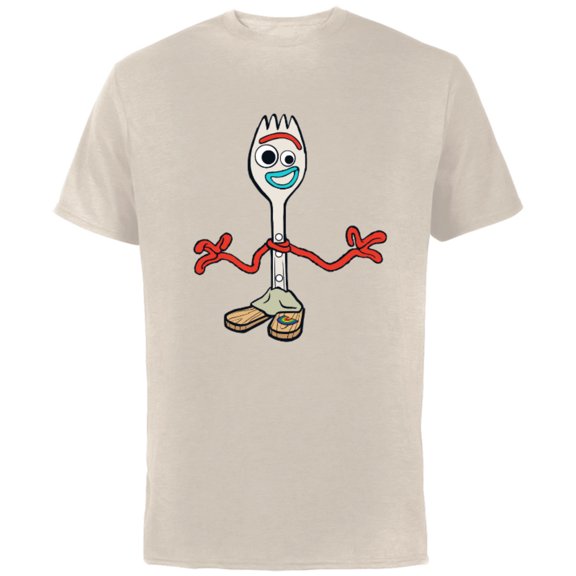Disney Pixar Toy Story 4 Forky's Here T-Shirt - Short Sleeve Cotton T-Shirt for Adults - Customized-Natural
