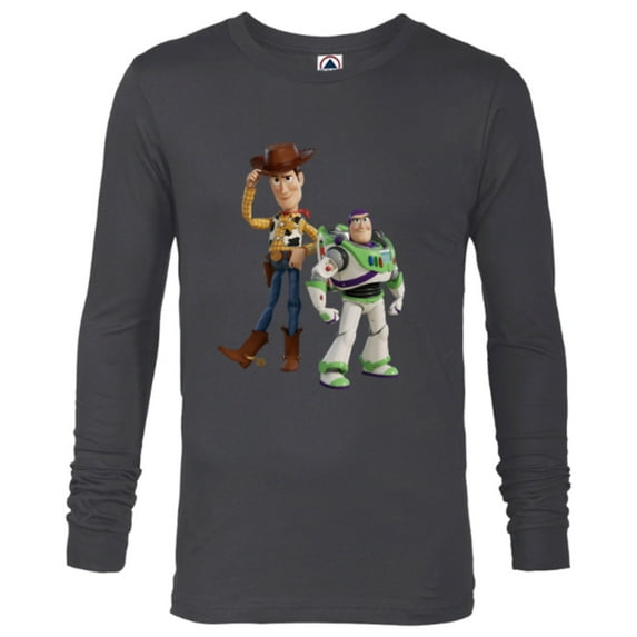 Disney Pixar Toy Story 4 Woody and Buzz Lightyear T-Shirt - Long Sleeve T-Shirt for Men - Customized-Charcoal Heather
