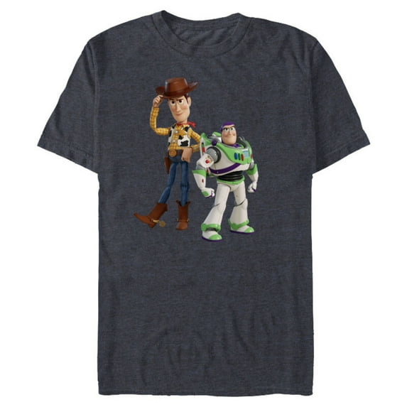 Disney Pixar Toy Story 4 Woody and Buzz Lightyear T-Shirt- Short Sleeve Blended T-Shirt for Adults - Customized-Denim Snow Heather