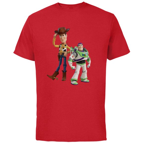 Disney Pixar Toy Story 4 Woody and Buzz Lightyear T-Shirt - Short Sleeve Cotton T-Shirt for Adults - Customized-Red