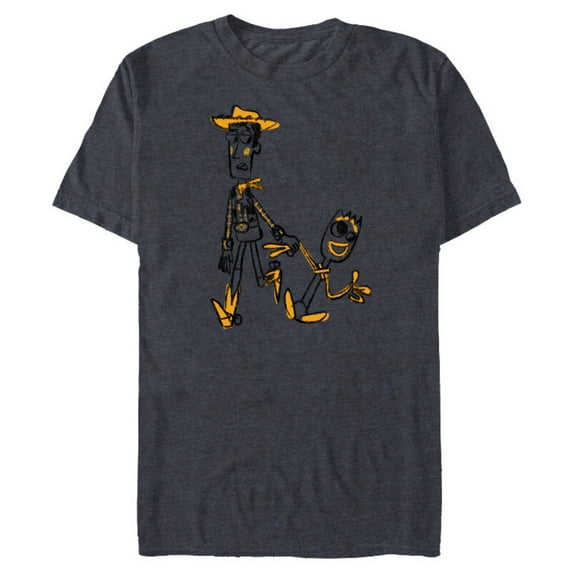Disney Pixar Toy Story 4 Woody and Forky Sketch T-Shirt- Short Sleeve Blended T-Shirt for Adults - Customized-Denim Snow Heather