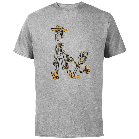 Disney Pixar Toy Story 4 Woody and Forky Sketch T-Shirt - Short Sleeve Cotton T-Shirt for Adults - Customized-Athletic Heather