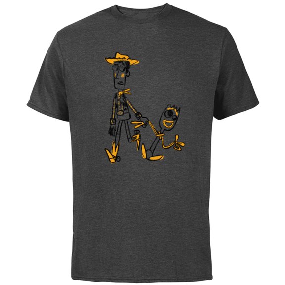 Disney Pixar Toy Story 4 Woody and Forky Sketch T-Shirt - Short Sleeve Cotton T-Shirt for Adults - Customized-Charcoal