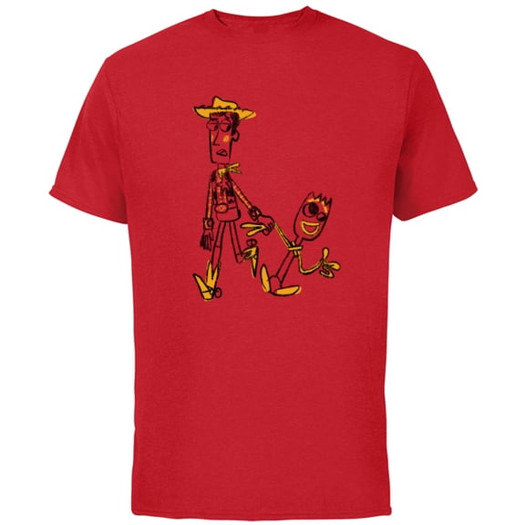 Disney Pixar Toy Story 4 Woody and Forky Sketch T-Shirt - Short Sleeve Cotton T-Shirt for Adults - Customized-Red