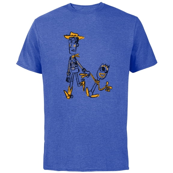Disney Pixar Toy Story 4 Woody and Forky Sketch T-Shirt - Short Sleeve Cotton T-Shirt for Adults - Customized-Royal Heather