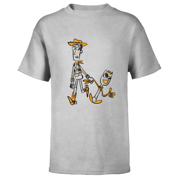 Disney Pixar Toy Story 4 Woody and Forky Sketch T-Shirt - Short Sleeve T-Shirt for Kids - Customized-Athletic Heather