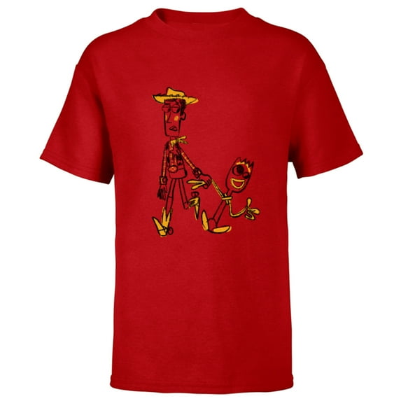 Disney Pixar Toy Story 4 Woody and Forky Sketch T-Shirt - Short Sleeve T-Shirt for Kids - Customized-Red