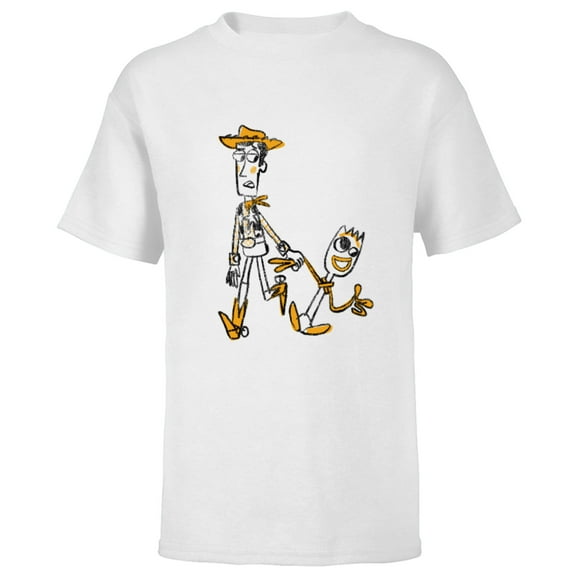 Disney Pixar Toy Story 4 Woody and Forky Sketch T-Shirt - Short Sleeve T-Shirt for Kids - Customized-White