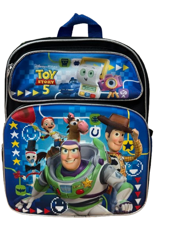 Disney Pixar Toy Story 5 Buzz Lightyear Woody Jessie Kids Backpack, Blue Black, Blue Black Nylon