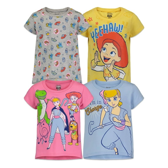 Disney Pixar Toy Story Bo Peep Jessie Big Girls 4 Pack T-Shirts Toddler to Big Kid