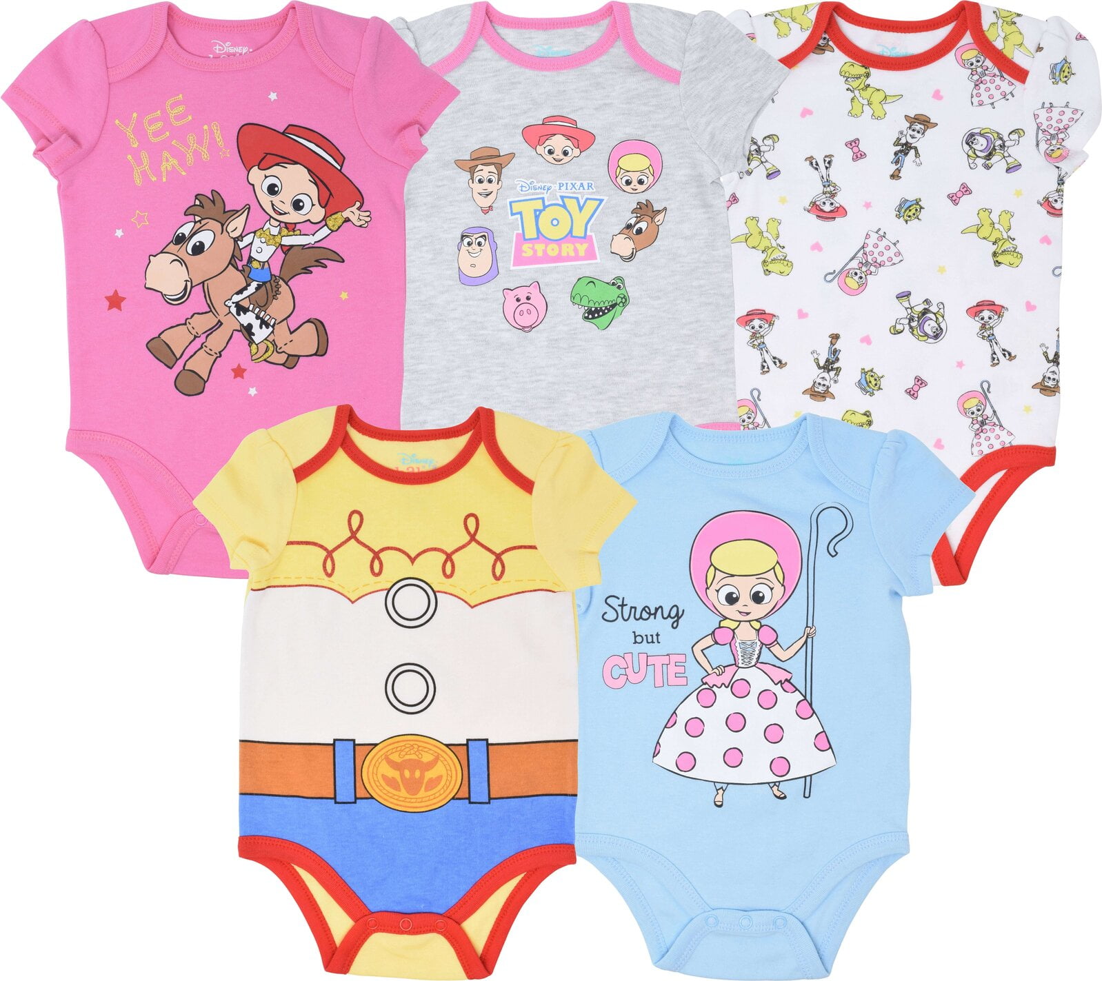 Disney Pixar Toy Story Bo Peep Jessie Infant Baby Girls 5 Pack Bodysuits Newborn to Infant