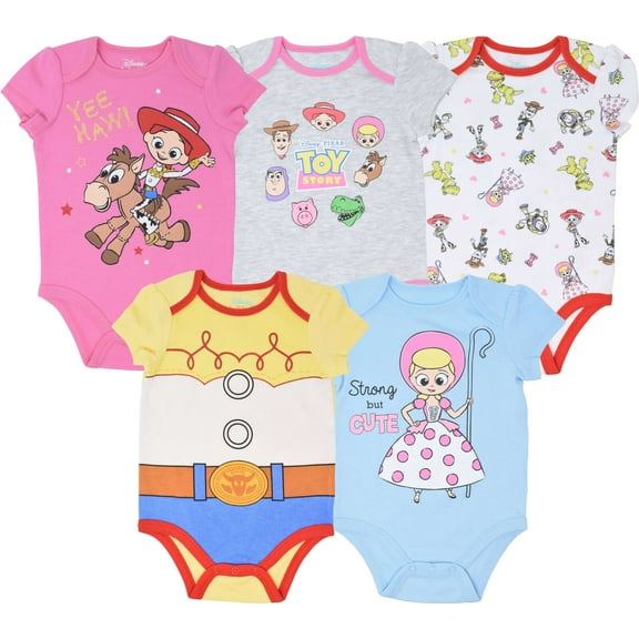 Disney Pixar Toy Story Bo Peep Jessie Infant Baby Girls 5 Pack Bodysuits Newborn to Infant