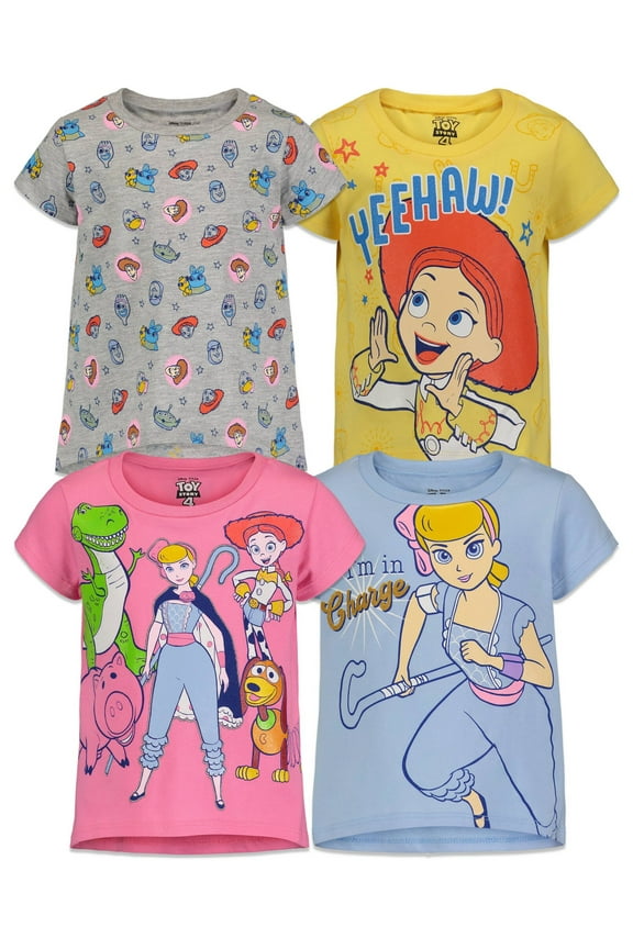 Disney Pixar Toy Story Bo Peep Jessie Toddler Girls 4 Pack T-Shirts Toddler to Big Kid