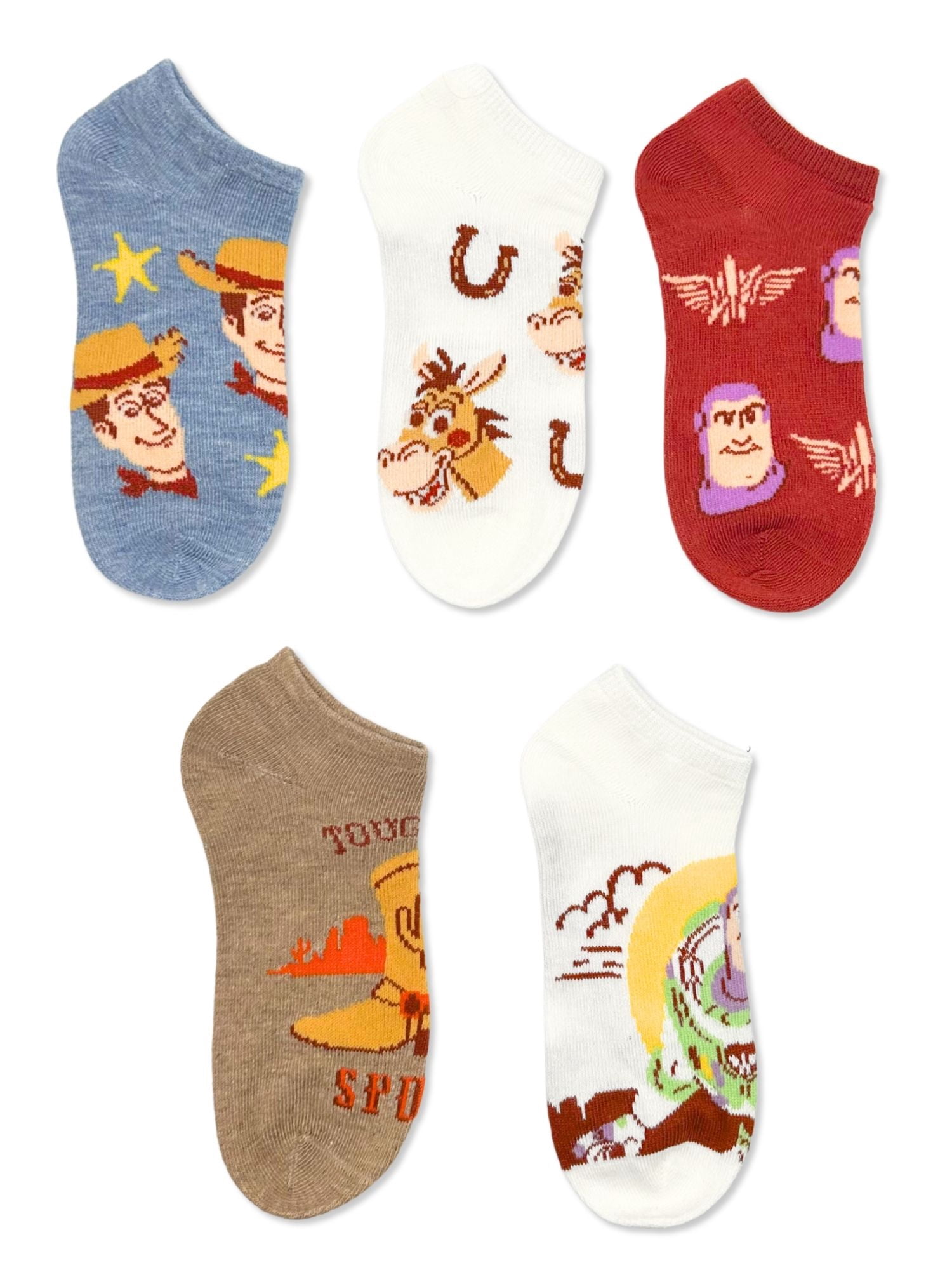 Disney Pixar Toy Story Boys No-Show Socks, 5-Pack, Sizes S/M-M/L