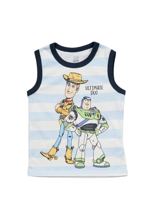Disney Pixar Toy Story Boys Tank Top  Buzz Lightyear & Woody Graphic Shirt  Soft Cotton Blend Toddler & Kids Sleeveless Tee