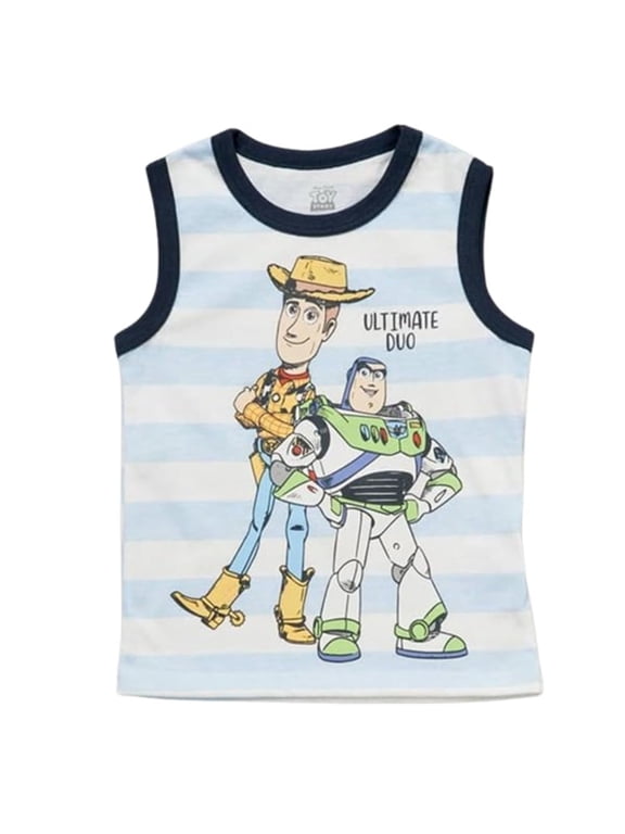 Disney Pixar Toy Story Boys Tank Top Buzz Lightyear & Woody Graphic Shirt Soft Cotton Blend Toddler & Kids Sleeveless Tee