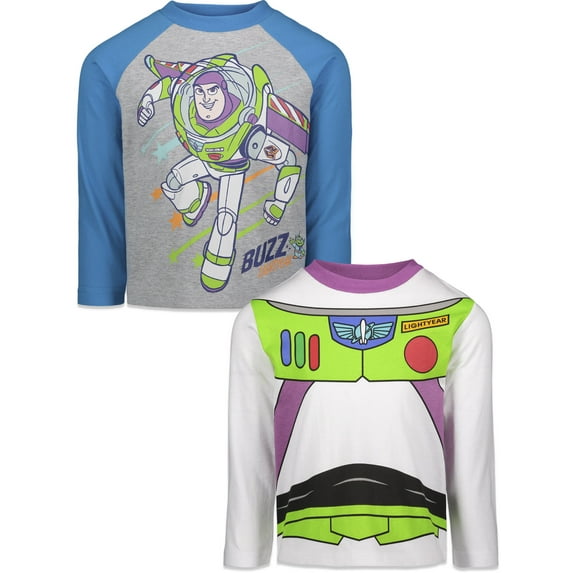 Disney Pixar Toy Story Buzz Lightyear Big Boys 2 Pack Long Sleeve T-Shirts Toddler to Big Kid
