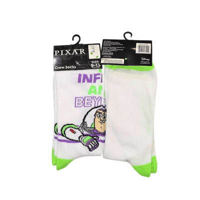 Disney Pixar Toy Story Buzz Lightyear Crew Socks Infinity and Beyond, Adult Size 9-13