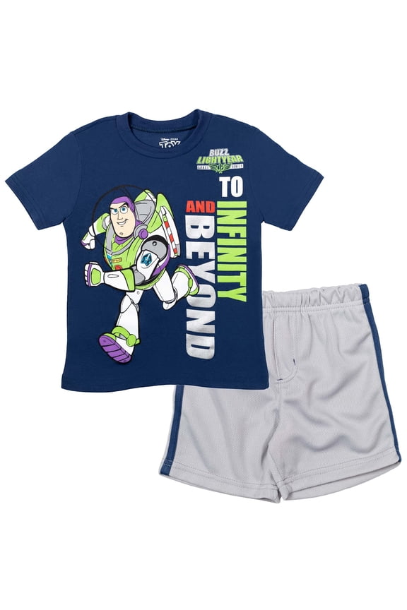 Pixar Toy Story Buzz Lightyear Infant Baby Boys T-Shirt and Mesh Shorts Outfit Set Infant to Little Kid