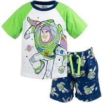 Disney Pixar Toy Story Buzz Lightyear Toddler Boys T-Shirt and French Terry Shorts Outfit Set Toddler to Big Kid